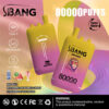 Kleurrijke promotionele afbeelding voor S.Bang Bang Leader Wegwerpvape, met twee gradiëntgeel-en-roze vape-apparaten, productfuncties zoals 80.000 trekjes, Type-C opladen, drie smaken (Red Bull, Watermelon Bubble Candy, Strawberry Ice Cream) en een nicotine-waarschuwing.