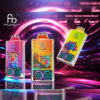 Drie kleurrijke elektronische vapenapparaten met digitale displays en neon luipaardafbeeldingen, ingesteld tegen een levendige, wervelende achtergrond markeerfuncties zoals 700 mAh batterij, 40.000 trekjes, dubbele mesh-kern en type-C opladen.