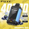Fizzy NQVA plus bosbessen ijs wegwerpapparaat met een digitaal display, omgeven door bosbessen en ijsblokjes, met grote '4000 puff' -tekst en versnellingsaanpassing en dubbele mesh -spoelpictogrammen.