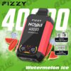 Fizzy NQVA plus wegwerpevapelapparaat in de watermeloenijssmaak, getoond met watermeloenplakken en ijsblokjes, met versnellingsaanpassing en dubbele mesh -spoelpictogrammen, op een groene achtergrond met grote '4000' tekst.