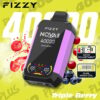 Fizzy NQVA plus wegwerp vape -apparaat in paars met digitaal display, met het label 'Triple Berry' -smaak en het tonen van bessen op de achtergrond, markeerden 4000 kieeks, versnellingsaanpassing en dubbele mesh -spoelfuncties.