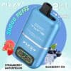 Blue Fizzy Twins Vape Device With Display Screen, Featuring 2-In-1 Flavors: Strawberry Watermelon And Blueberry Ice, Highlighted By Images Of Fruits And Ice Cubes, And Text Indicating Up To 50,000 Puffs And A Flavor Change Function.