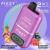 Advertisement For Fizzy Twins Vape Showing A Purple Vaping Device With 50,000 Puffs, Digital Display, And Two Flavor Options: Pineapple Peach Passion Fruit And Blueberry Raspberry, With Corresponding Fruit Images.