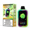 Mr.Goodie Apple Cinnamon Disposable Vape Device und Verpackung mit farbenfrohen Design, Produktfunktionen, Geschmacksetikett und Nikotin -Warnaussage.