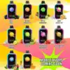 Colorful Vape Devices In Various Fruit Flavors, Each With A Space-Themed Design, Displayed Above Images Of Corresponding Fruits And Ice Cubes, With Text Listing Flavors Like Blue Razz, Blood Orange Ice, Apple Cinnamon, Juicy Peach Ice, And More.