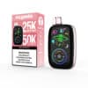 Mr. Goodie Juicy Peach Ice Vape Device And Packaging Featuring Colorful Ufo And Space-Themed Illustrations, Highlighting 25K Boost Mode And 50K Eco Mode Options, With A Nicotine Warning Label.