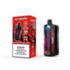 De heer Goodie Watermelon Bubble Gum Degeposable Vape -apparaat getoond naast de Red Retail -verpakking, met smaak en technische details, kleurrijk ontwerp en een nicotine -waarschuwingslabel.