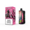 De heer Goodie Cola Gummy Vape -apparaat en verpakking, met kleurrijk abstracte kunstwerken en prominente nicotine -waarschuwingslabel.