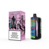De heer Goodie Cranberry P. Lemon Disposable Vape -apparaat met kleurrijk abstract ontwerp, weergegeven naast de paarse verpakkingen met productdetails en een nicotine -waarschuwingslabel.
