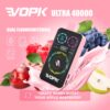 Vopk Ultra 40000 Vape Device With Digital Display, Surrounded By Grapes, Apples, Pears, And Raspberries, Highlighting Dual Flavor Options: Grape Berry Burst And Pear Apple Raspberry.
