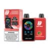 Red Zooy Zero 45000 wegwerp vape -apparaat en verpakking met aardbeienwatermeloensmaak, met een kleurrijk besturingsdisplay, smaaklabel en productwaarschuwing voor beperkt gebruik.