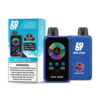 Zooy Zero 45000 Blue Razz Ice Wegwerp VAPE -apparaten met verpakkingen, met een blauw ontwerp, kleurrijk cirkelvormig display, productbranding en een prominent gezondheidswaarschuwingslabel.