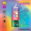 Kleurrijk vape-apparaat met cartoon aapontwerp, met het label 'Bang Blaze' en '6 in 1 Apple-druiven', met 10.000 kiezels, Type-C opladen, 850 mAh batterij, olietank voor 6 smaken, LED-scherm en pictogrammen voor functies tegen een gradiëntachtergrond.