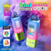 Promotionele afbeelding voor Bang Blaze 6-in-1 wegwerp vape-apparaten, met twee vapen met kleurrijke ontwerpen en smaakopties, waarbij 10.000 kiezels, 6 verstelbare smaken en productkenmerken worden benadrukt op een levendige rookachtergrond.