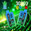 Twee Bang King wegwerpapparaten met gorilla -logo's weergegeven tegen een heldere, groene, abstracte achtergrond, benadrukkende functies zoals 30000 puffs, 550 mAh batterij, 36 ml capaciteit, mesh spoel en Red Bull Blueberry Watermelon -smaak.