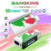 Bangking Ice Cool Disposable Vape-apparaat met watermeloensmaak, 50K-trekjes, verstelbare koelte met 5 niveaus, Type-C-opladen, 25 ml capaciteit, 850 mAh batterij en dubbele gaasspiraal, getoond op een kleurrijke achtergrond.