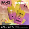 Promotionele afbeelding voor Bang Legend Vape-apparaat met twee kleurrijke vape-eenheden, met 80.000 kiezels, drie smaakopties (Red Bull, Watermelon Bubble Candy, Strawberry Ice Cream), Type-C Charging, Dual Mesh en een Nicotine-waarschuwing.