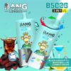 Bang Legend 3-in-1 vape-apparaat met een cartoon apenking op de verpakking, omringd door afbeeldingen van ijs, bramen, cola en een blauwe cocktail, die smaken Black Dragon Ice, Marshmallow en Summer Dream benadrukt.