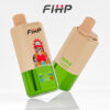 Twee FIHP -merkapparaten VAPE -apparaten, een gelabelde 'Triple Melon' met een kleurrijke schedel- en bokshandschoenen, en de andere gelabelde 'Triple Sour Mango Pineapple', beide met beige en groene cases.