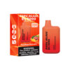Bang Blaze BC5000 Wegwerpevape apparaat en de verpakking met het label Peach Mango Watermelon -smaak, met een waarschuwing over nicotine en beelden van fruit op de doos.
