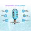 Blueberry-Flavored Vape Device With A Digital Display, Shown With Features Including A 2200 Mah Battery, 0.2 Ohm Mesh Coil, Type-C Charging Port, Adjustable Airflow, Led Colorful Light, And 50Ml Oil Capacity, On A Light Blue Smoky Background.