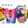 Brightly Colored Bang King Vape Devices With An Eagle Illustration, Surrounded By Mixed Fruit Slices, Highlighting Features Including 100,000 Puffs, 3-In-1 Switch, 650Mah Battery, 18Ml X3 E-Liquid Capacity, And Type-C Charging.