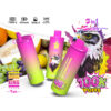 Colorful Vape Devices Labeled 'Bang King Vapen Triple' With An Eagle Illustration, Featuring 100,000 Puffs, 650Mah Battery, Type-C Charging, And Fruity Flavors, Set Against A Background Of Fruits.