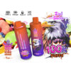 Colorful Promotional Image For Bang King Vapen Triple Vape Featuring Two Orange-Gradient Vape Devices With A Bald Eagle Illustration, Surrounded By Various Fruits And Product Specifications Like 100K Puffs, 3-In-1 Switch, 650Mah Battery, 18Ml×3 Capacity, And Type-C Charging.