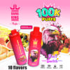 Advertisement For Bang King Vapen Triple Vape Featuring Two Red Vape Devices With An Eagle Graphic, Promoting 100,000 Puffs, A 650Mah Battery, 18Ml Capacity, Mesh Coil, 10 Flavors, 3-In-1 Switchable Flavors, And A Push-Up-And-Rotate Flavor Switch, Against A Background Of Fruits And Colorful Graphics.
