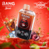 Bang Leader Stoll 2-In-1 Vape Device With A Gorilla Logo, Displayed Against A Red Background With Splashes Of Cola, Ice Cubes, Cherries, Cranberries, And Green Leaves, Highlighting The Cola Ice And Cherry Cranberry Flavors And '120000' Puffs.