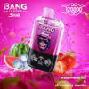 A Purple Vape Device Labeled 'Bang Leader Stolt' With Digital Controls Is Featured Against A Pink Background, Surrounded By Watermelon, Strawberry, And Ice, Highlighting The Flavors 'Watermelon Ice &Amp; Strawberry Mamba' And The Number 120000.