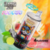 Promotional Image For Bang Leader Stoll 4-In-1 Vape Device Featuring A Vibrant Cartoon Cat Wearing Sunglasses, Surrounded By Fruits Like Lime, Strawberry, Watermelon, And Blackberry, With Text Highlighting 100,000 Puffs And Four Flavors: Lemon Lime, Watermelon Ice, Black Ice Dragon Fruit Strawberry, And Love6666.