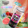 Bang Leader Stoll Vaping Device With Cartoon Panda Design Surrounded By Images Of Watermelon, Strawberries, Blueberries, Ice, And A Mention Of Four Flavors: Watermelon Ice, Strawberry Mango, Blueberry Ice, And Fizzy Cherry.