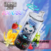Promotional Image For Bang Leader Stoll Vape Device Featuring A Cartoon Panda On The Device, Surrounded By Illustrations Of Strawberry, Mango, Vanilla, And Berries, With Text Highlighting 10,000 Puffs, 4-In-1 Function, And Four Flavors: Strawberry Mango, Blue Razz Lemonade, Vanilla Ice Cream, And Sour Triple Berry.