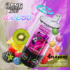 Promotional Image For Bang Leader Stoll Vape Device Featuring A Flamingo Design, Fruits Like Kiwi, Lemon, Strawberry, And Blackberry, With Vibrant Colors And Text Indicating 100,000 Puffs And Four Flavors: Mixed Berry, Cherry Lemon, Strawberry Kiwi, And Strawberry Watermelon Bubblegum.