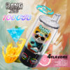 Promotional Image For Bang Leader Stoll Vape Device Featuring A Panda Character, 100,000 Puffs Claim, Four-In-One Functionality, Four Flavors (Mojito, Monster Mango, Lady Killer, Pink Lemonade), And Fruit And Cocktail Graphics.