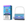 Vaprivée Blue Razz Lemon Disposable Vape Device Styled Like A Small Handbag With A Silver Chain, Shown Next To Its Blue Retail Packaging Featuring Bold Product Details And A Nicotine Warning Label.