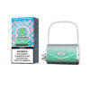 Vaprivée Cherry Apple Vape Device With A Purse-Like Design, Metallic Silver And Green Finish, Decorative Chain, And Product Packaging Featuring A Large Nicotine Warning Label.