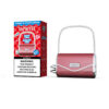 Vaprivée Watermelon-Flavored Vape Device Styled Like A Red Purse With A Chain Handle, Shown Next To Its Red Checkered Packaging Featuring Product Features And A Nicotine Warning Label.